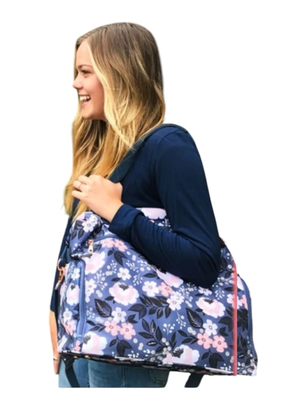 Sarah Wells “Le floral “ Lizzy Breast pump bag / diaper bag loads of pockets .